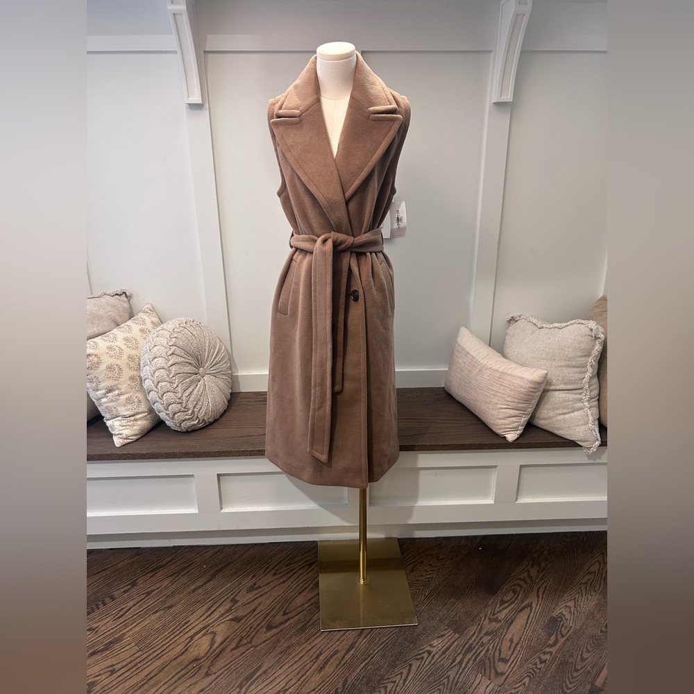 Bernardo Belted Longline Sleeveless Tan Camel Vest NWT Size XS - Picture 2 of 7